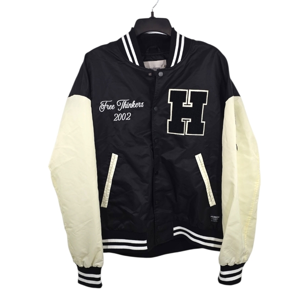 {Hudson} Jeans Black and Cream Varsity Jacket - Sizs XL - Picture 1 of 17